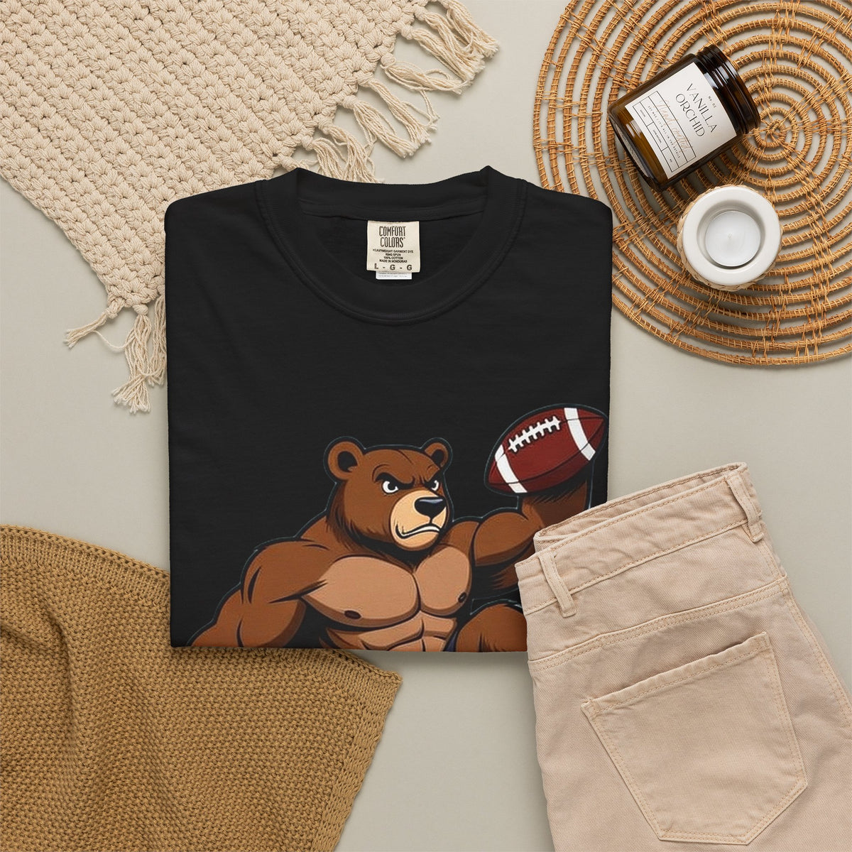 Strong Bear Football T-Shirt – Funny Muscle Bear Quarterback Gym Comfort Colors Tee