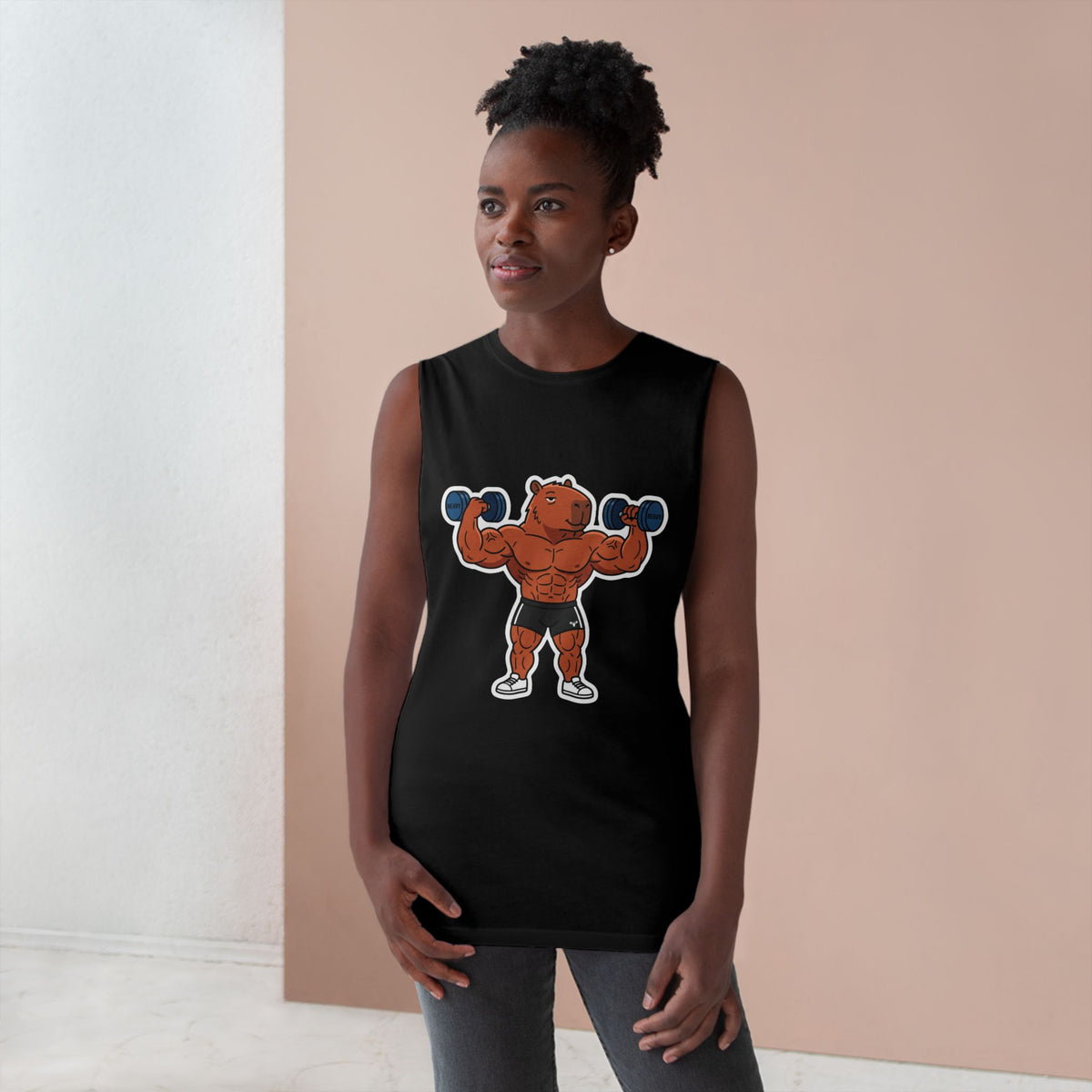Strong Capybara Bicep Curls Tank Top – Funny Arm Day Gym Muscle Tank