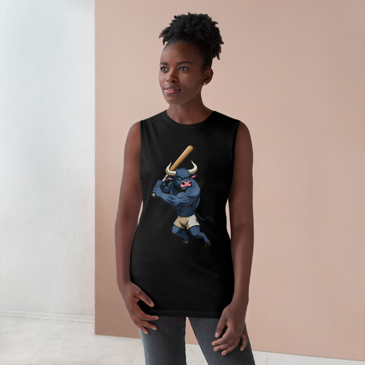 Strong Bull Baseball Tank Top – Funny Muscle Bull Slugger Gym Tank