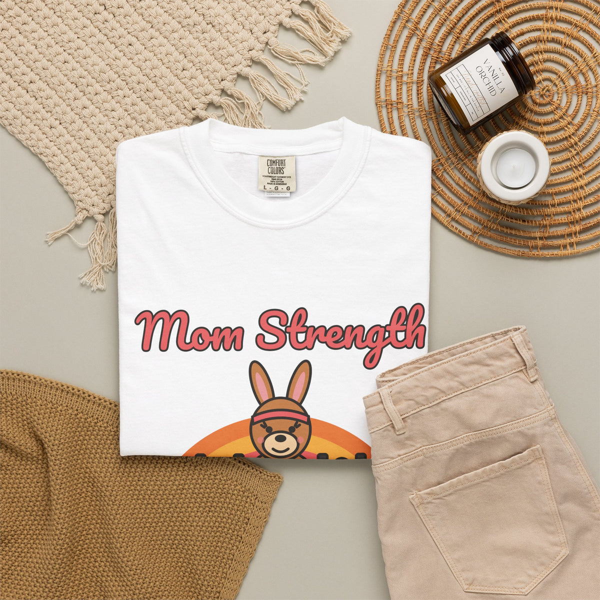 Mom Strength T-Shirt – Funny Retro Kangaroo Mom Gym Workout Comfort Colors Tee