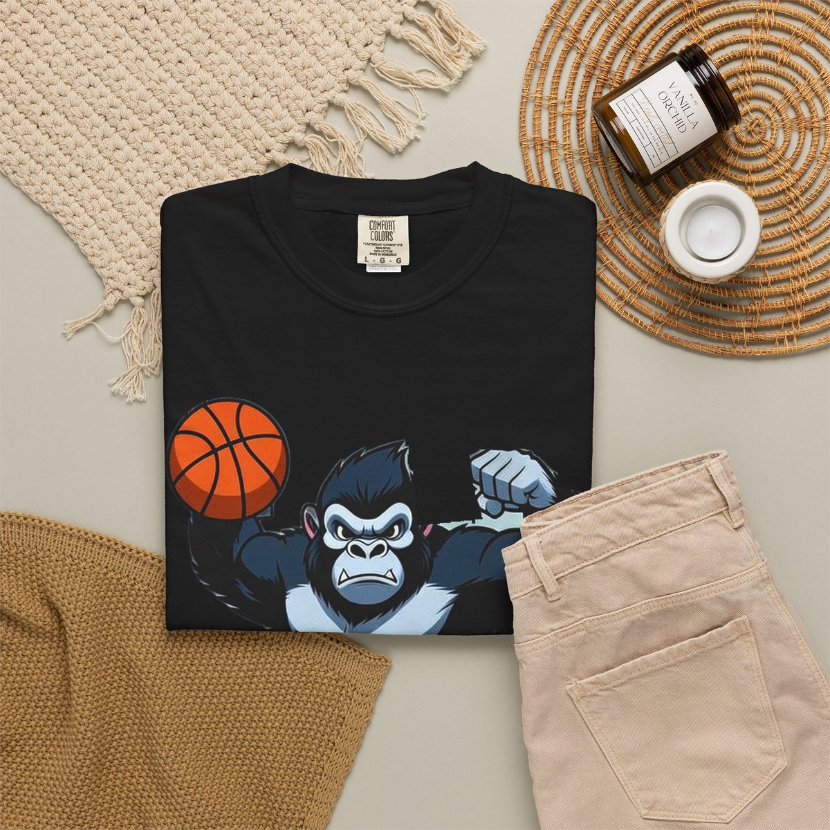 Strong Gorilla Basketball T-Shirt – Funny Muscle Gorilla Hoops Gym Comfort Colors Tee