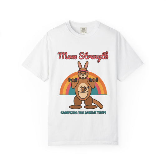 Mom Strength T-Shirt – Funny Retro Kangaroo Mom Gym Workout Comfort Colors Tee