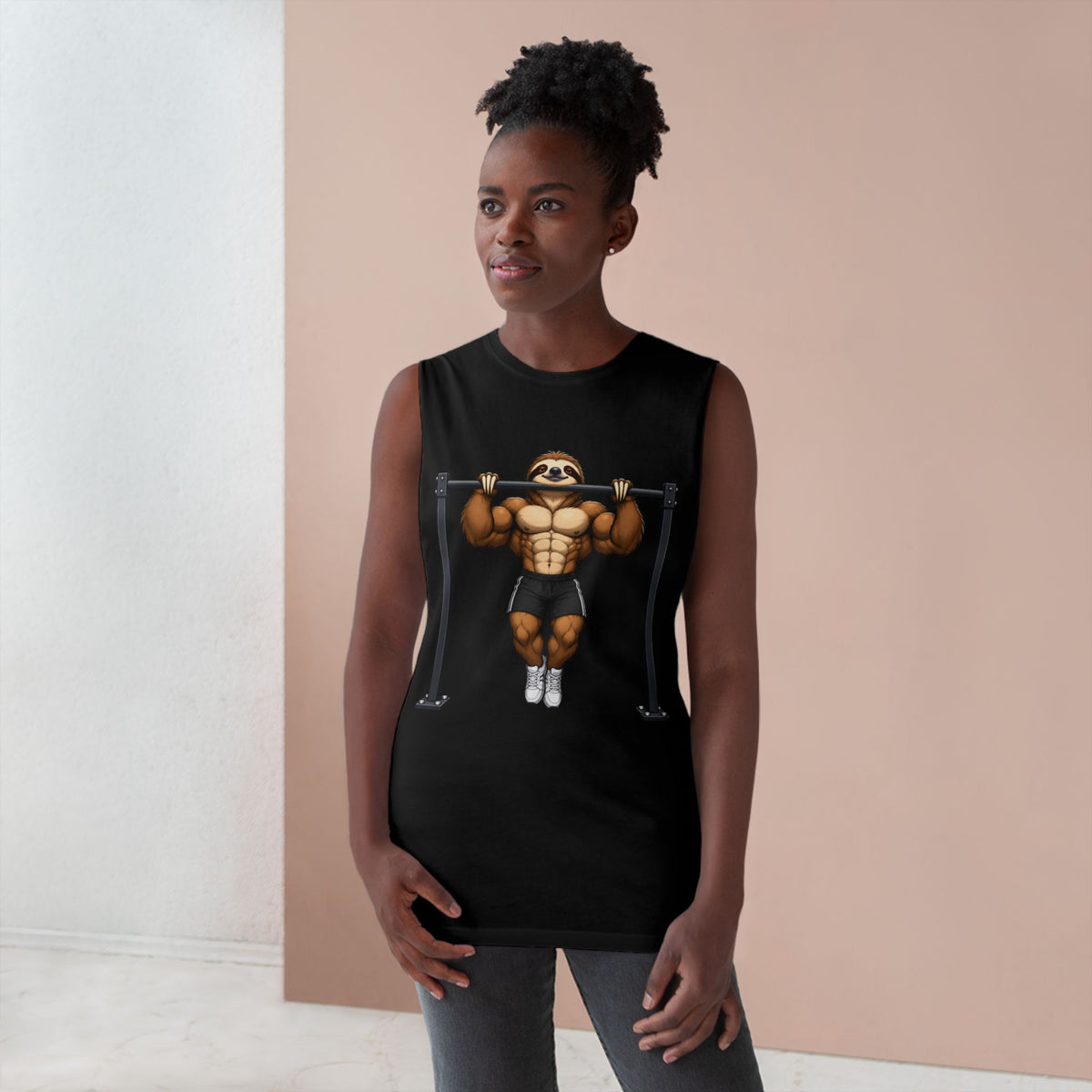 Strong Sloth Pull-Up Tank Top – Funny Back Day Gym Muscle Tank