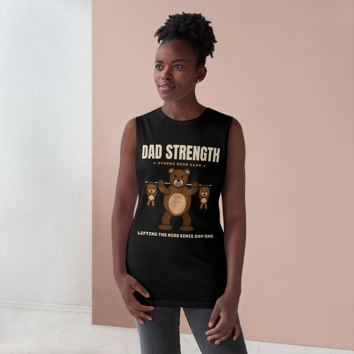 Dad Strength Tank Top – Funny Strong Bear Dad Lifting Kids Gym Muscle Tank