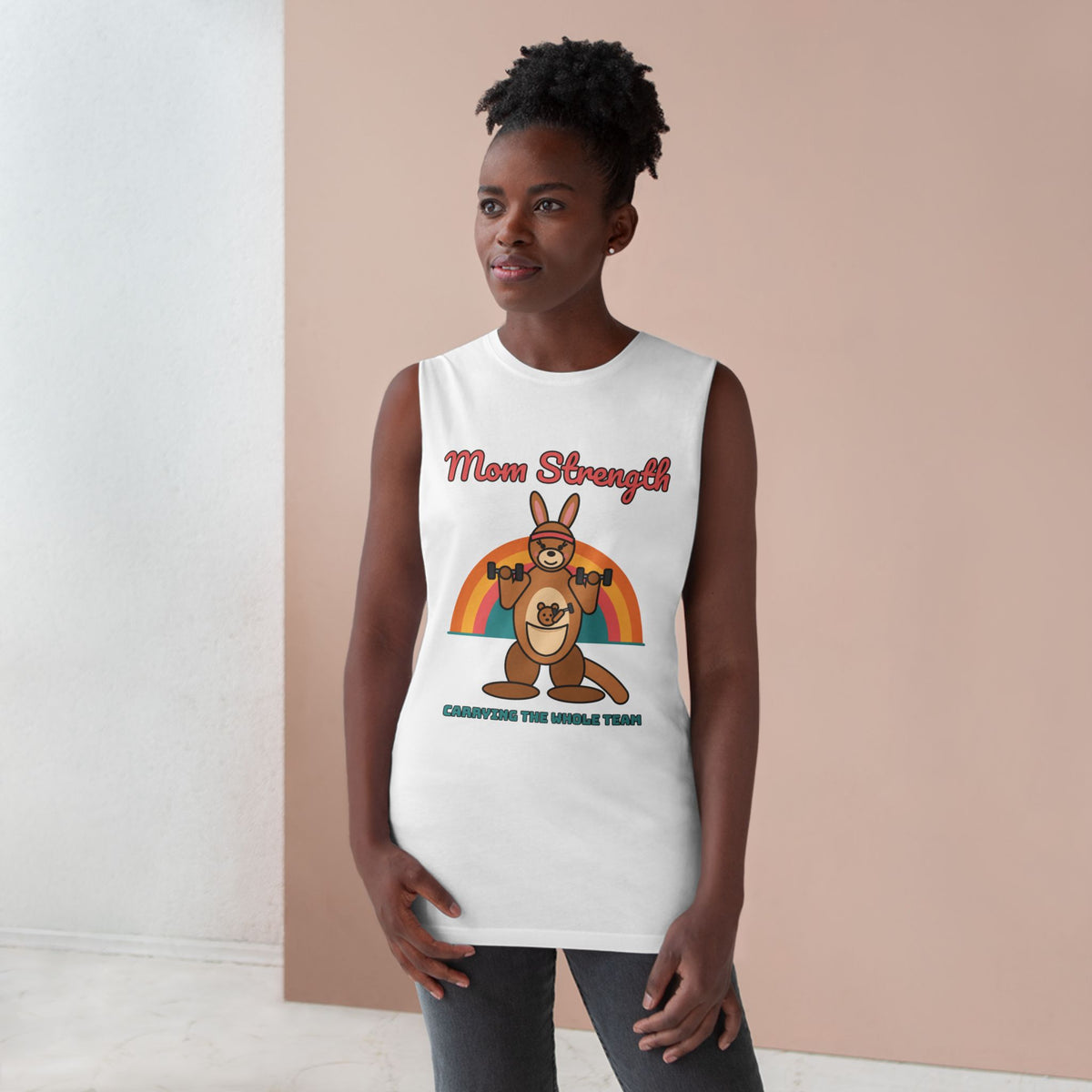 Mom Strength Tank Top – Funny Retro Kangaroo Mom Gym Workout Muscle Tank