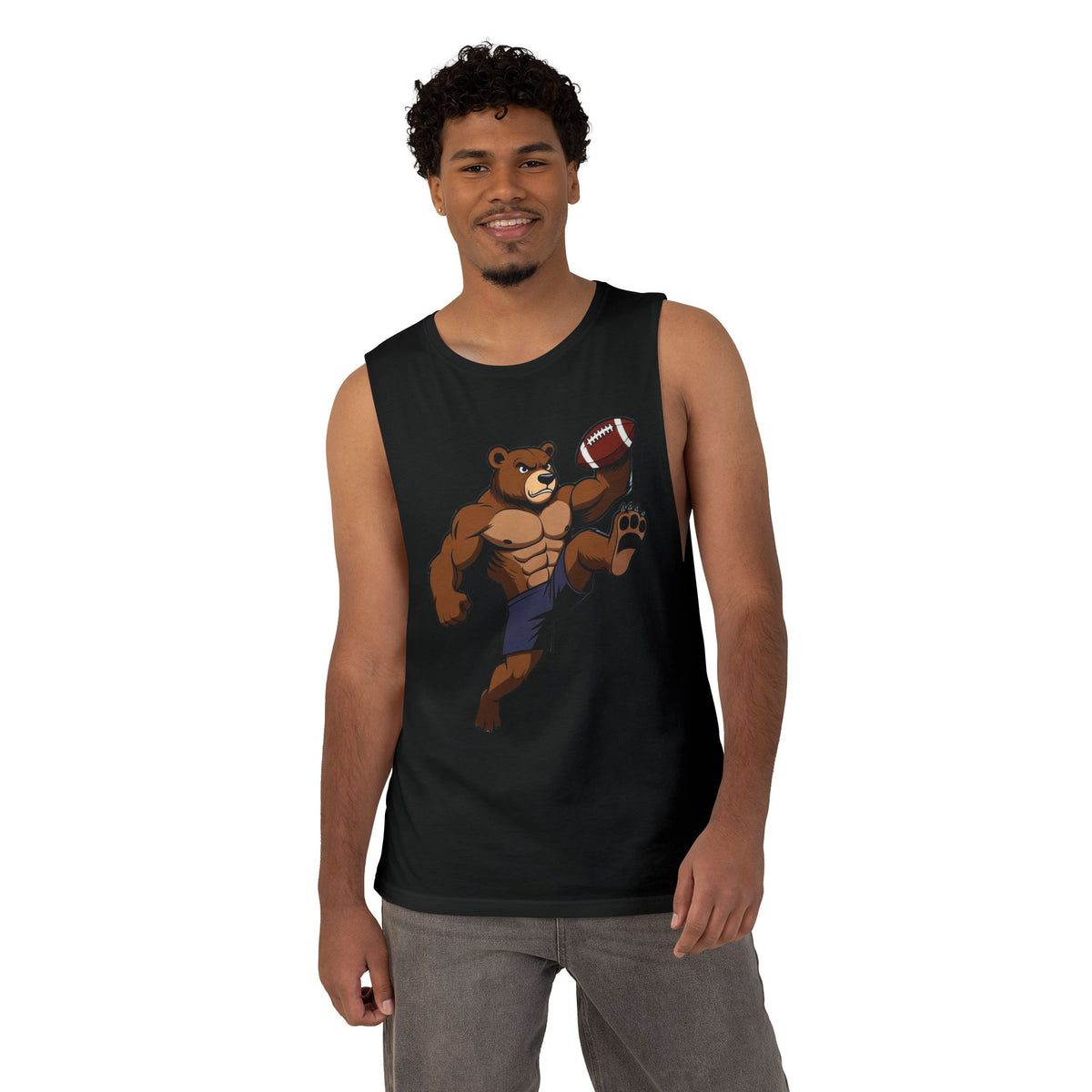 Strong Bear Football Tank Top – Funny Muscle Bear Quarterback Gym Tank