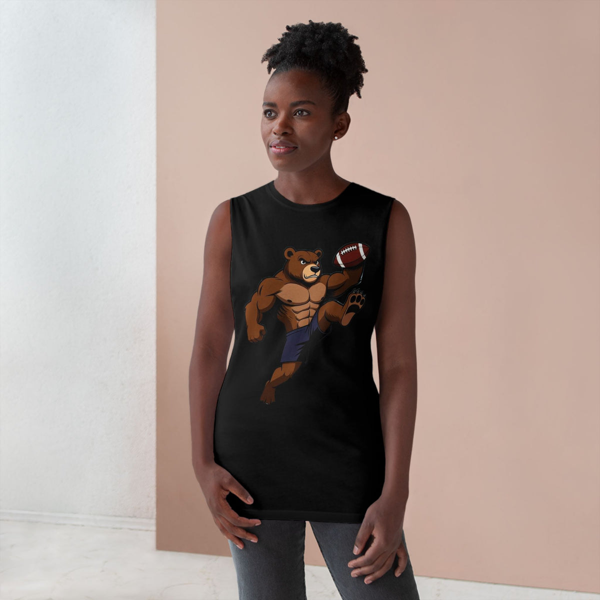 Strong Bear Football Tank Top – Funny Muscle Bear Quarterback Gym Tank