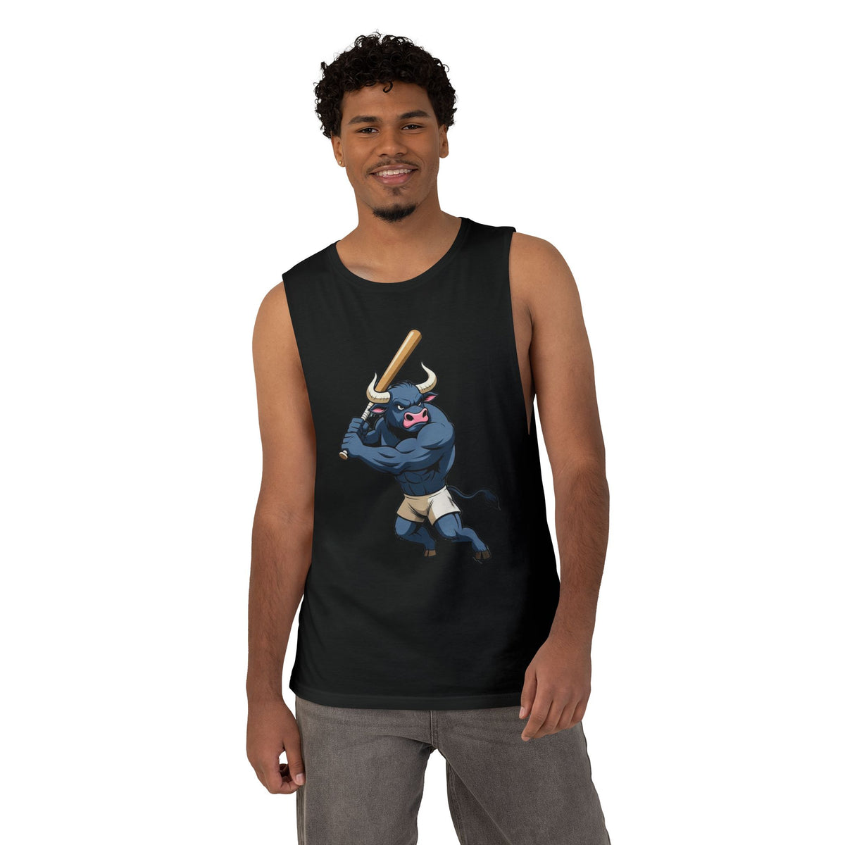 Strong Bull Baseball Tank Top – Funny Muscle Bull Slugger Gym Tank